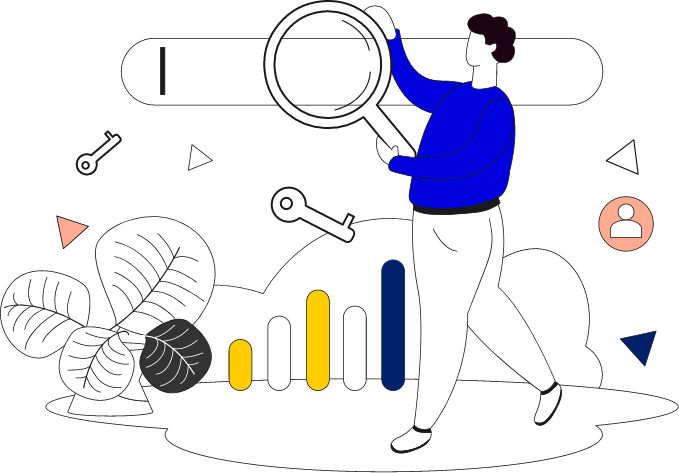 Illustration of a man searching for info on search engine depicting how profitable and effective caratcode SEM strategy is in delivering result